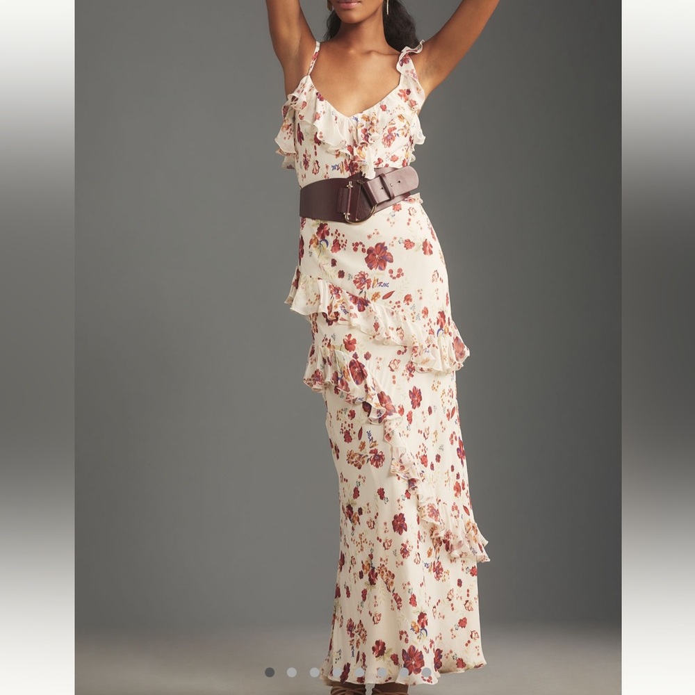*Anthropologie Let Me Be Sleeveless Ruffle Maxi Dress